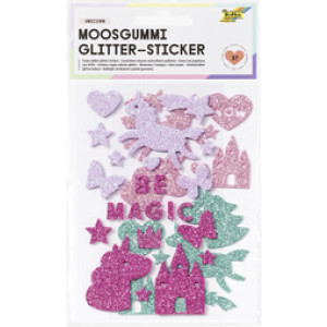 folia foam rubber glitter stickers eenhoorn, zelfklevend, gemengde kleuren, 37 stuks