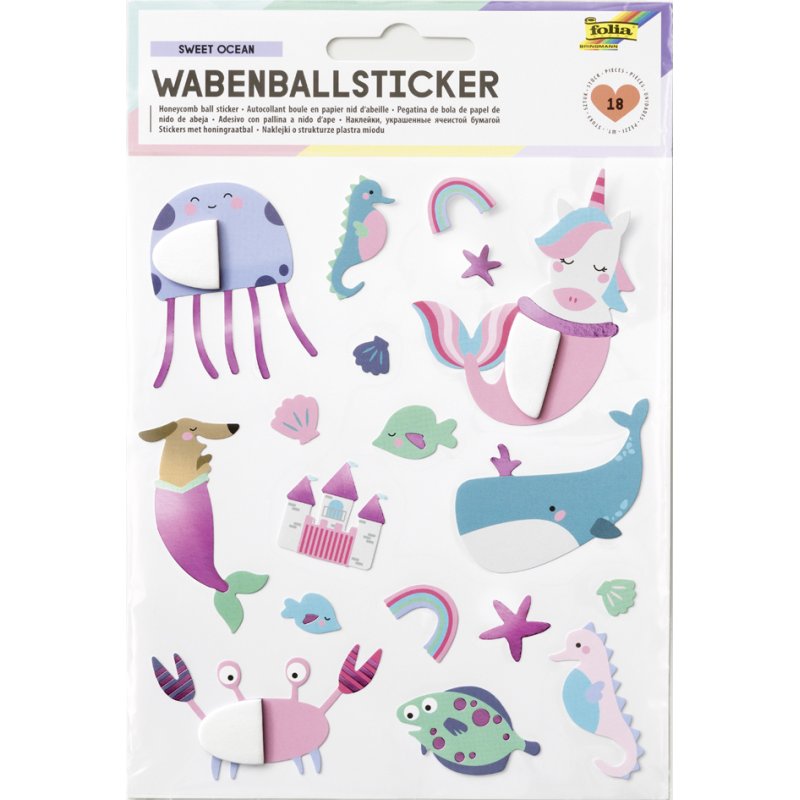 folia honingraatstickers Zoete Oceaan, iriserende roze hot foil, 140×165 mm, 18 stuks