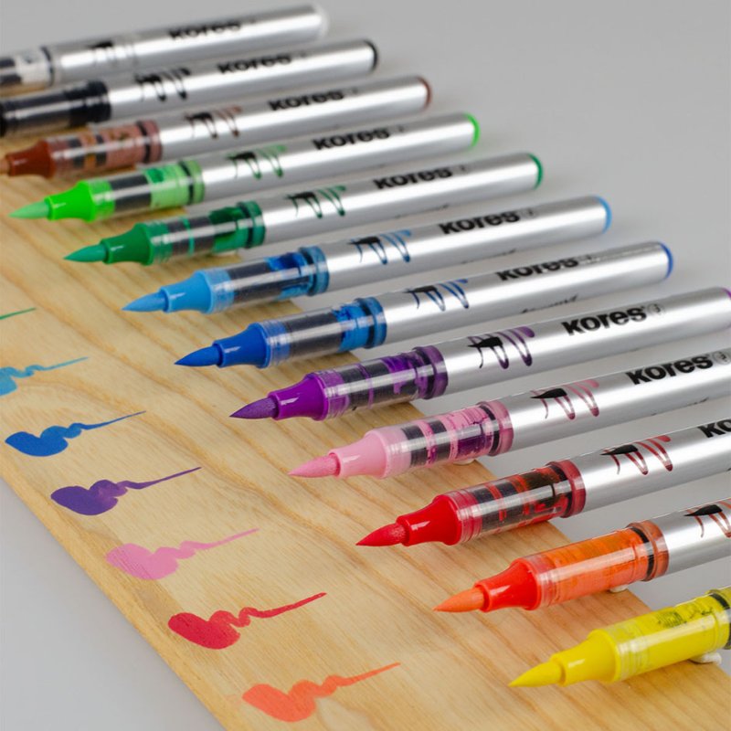 Kores Kreative acrylic markers, flexible brush tip, 6 colours, pack of 6