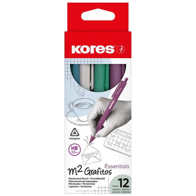 Kores porte-mines M2 Grafitos Essentials, 0,5 mm, forme triangulaire, version colorée