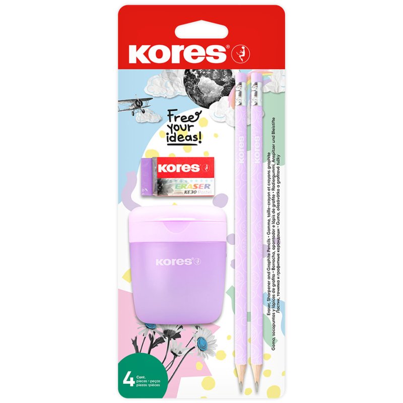 Kores ensemble de crayons Pastell, 4 pièces, couleurs pastel vert/rose/lilas