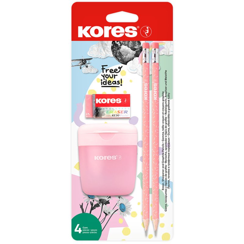 Kores ensemble de crayons Pastell, 4 pièces, couleurs pastel vert/rose/lilas