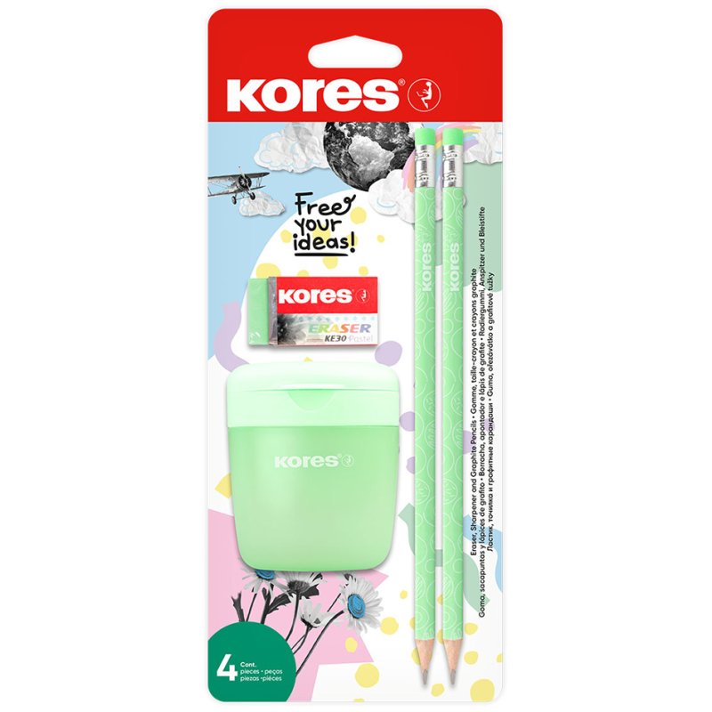 Kores ensemble de crayons Pastell, 4 pièces, couleurs pastel vert/rose/lilas