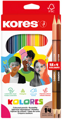 Kores kleurpotloden KOLORES BB9, driekant, 12 stuks + 2 duo potloden