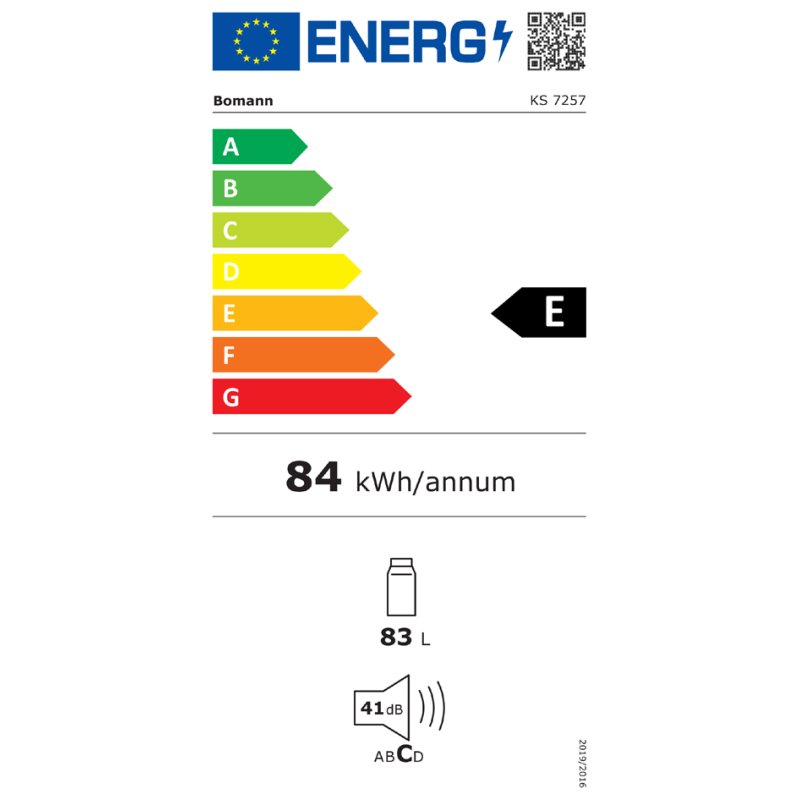 BOMANN koelkast KS 7257, wit, 83 liter, energieklasse E