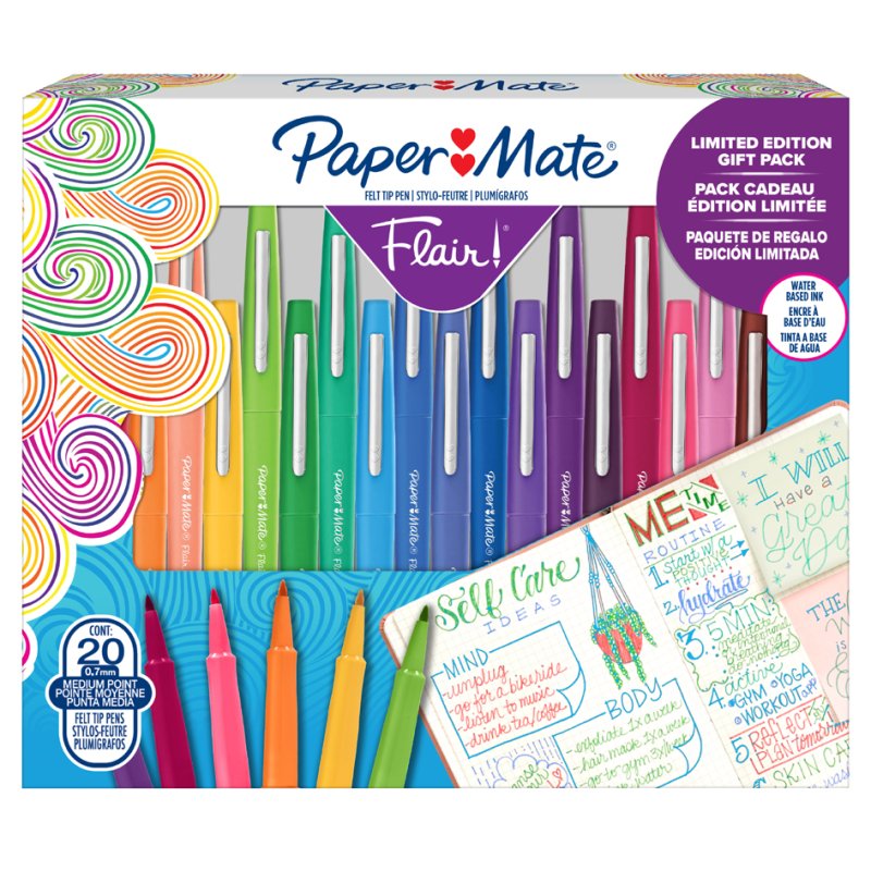 PAPER:MATE stylos feutres Flair Original, M (1,0 mm), encre à base d'eau, 20 pièces