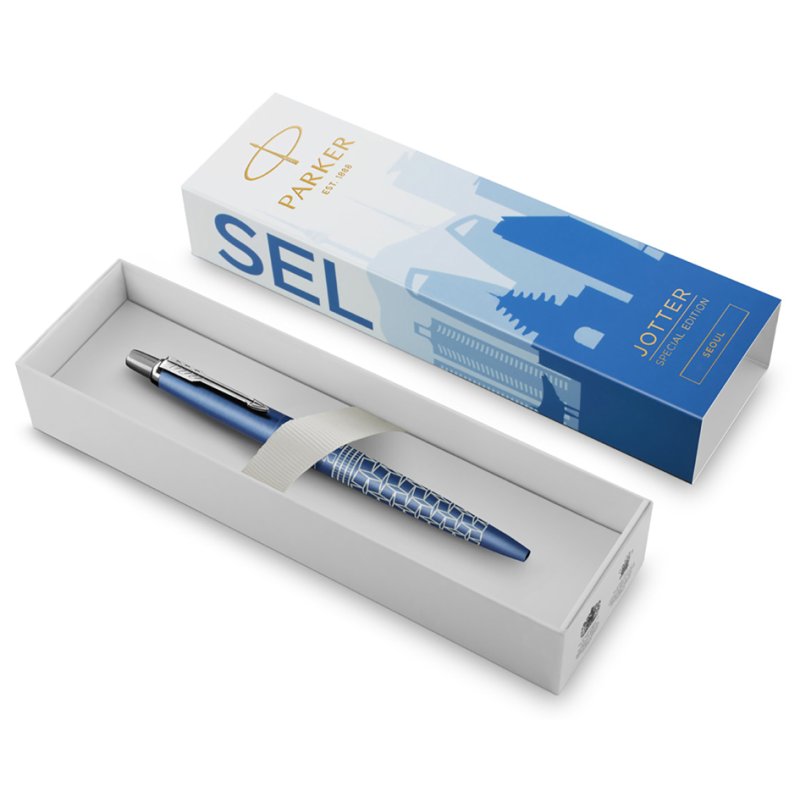 PARKER JOTTER Special Edition Seoul push-button ballpoint pen, stainless steel, blue, M