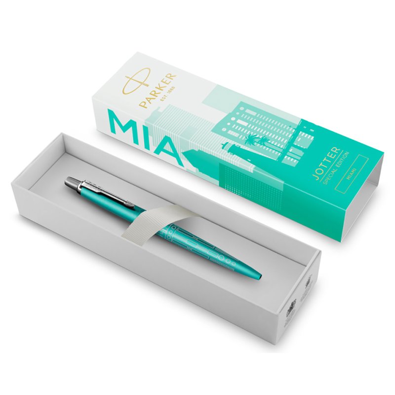 PARKER JOTTER Special Edition Miami push-button ballpoint pen, stainless steel green, blue M