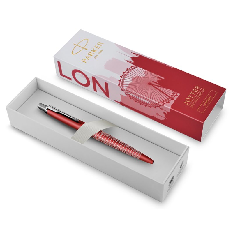 PARKER JOTTER Special Edition London push-button ballpoint pen, medium, blue, stainless steel red lacquered