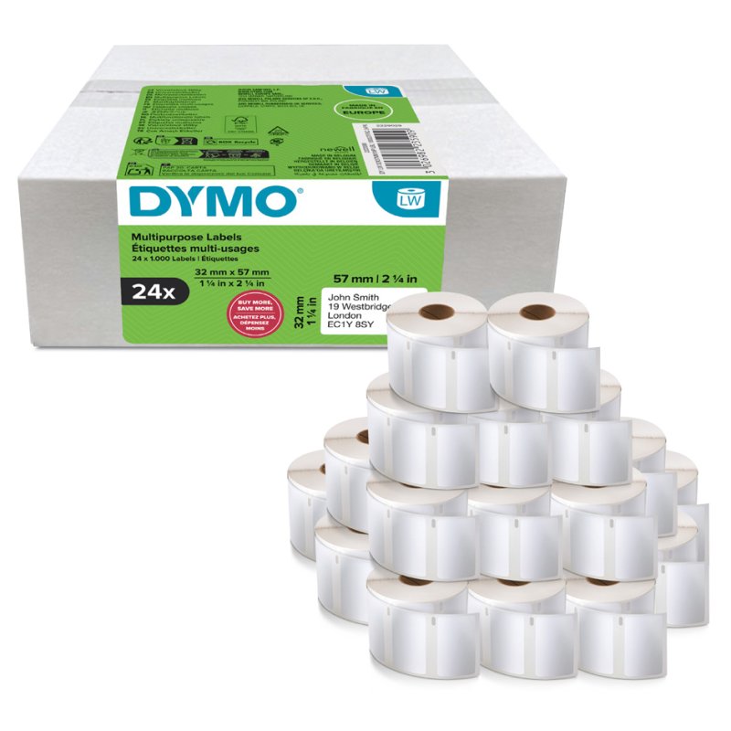Dymo LabelWriter etiketten veelzijdig, herbruikbaar, 19×51 mm, wit