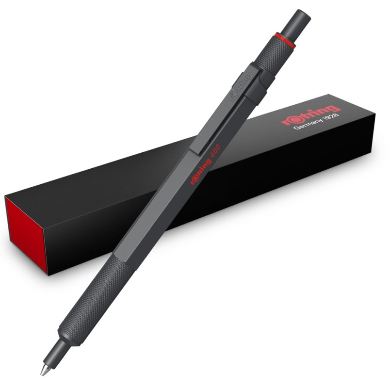 rotring 600 stylo à bille Darkstone, corps entièrement métallique, design hexagonal, noir
