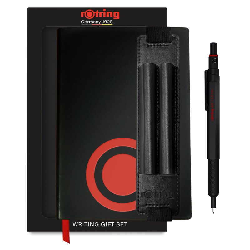 rotring balpen 600, zwart, geschenkset met notitieboek en etui