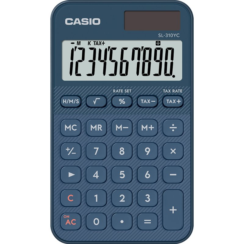 CASIO calculatrice SL-310YC-NY, affichage 10 chiffres, énergie solaire/batterie, bleu