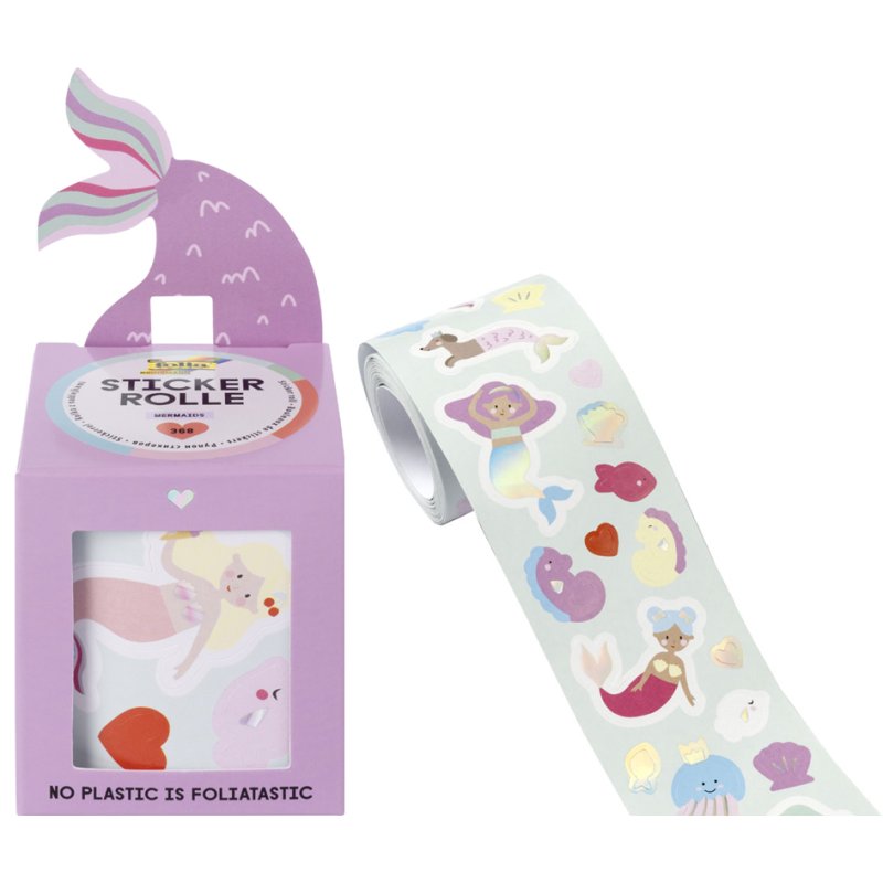 folia zeemerminnen stickervellen op rol, hot foil iriserende folie, 368 stickers, 4 meter