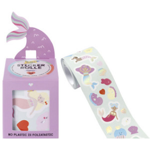 folia zeemerminnen stickervellen op rol, hot foil iriserende folie, 368 stickers, 4 meter