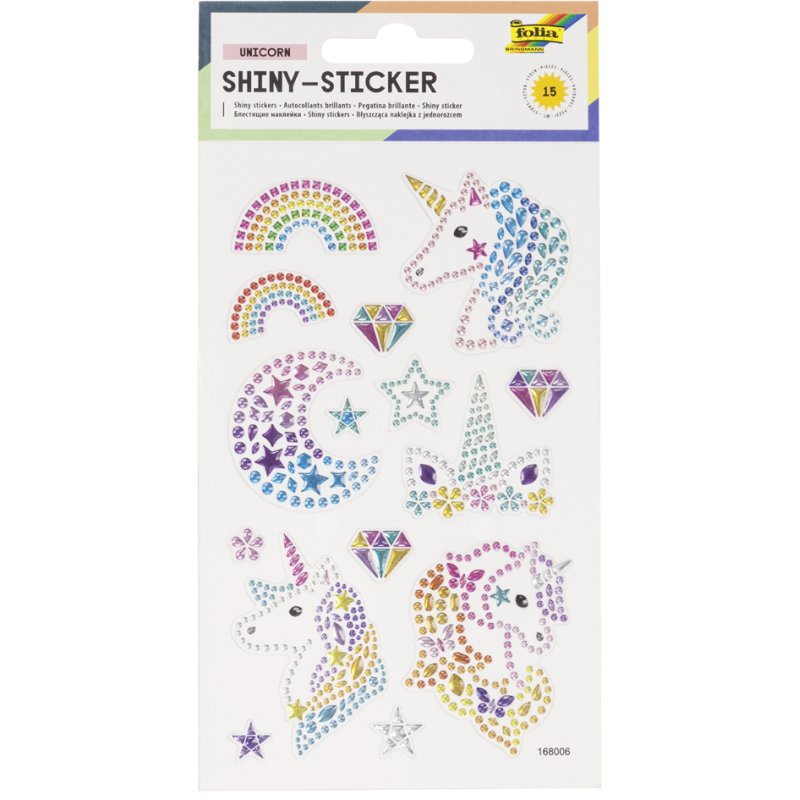folia glanzende unicorn stickers, met strassteentjes, 100×160 mm, 15 stuks
