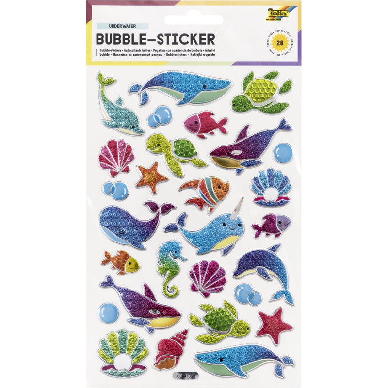 folia bellen-stickerboek Onderwaterwereld, 3D-kussenoptiek, 140×210 mm, 28 stickers