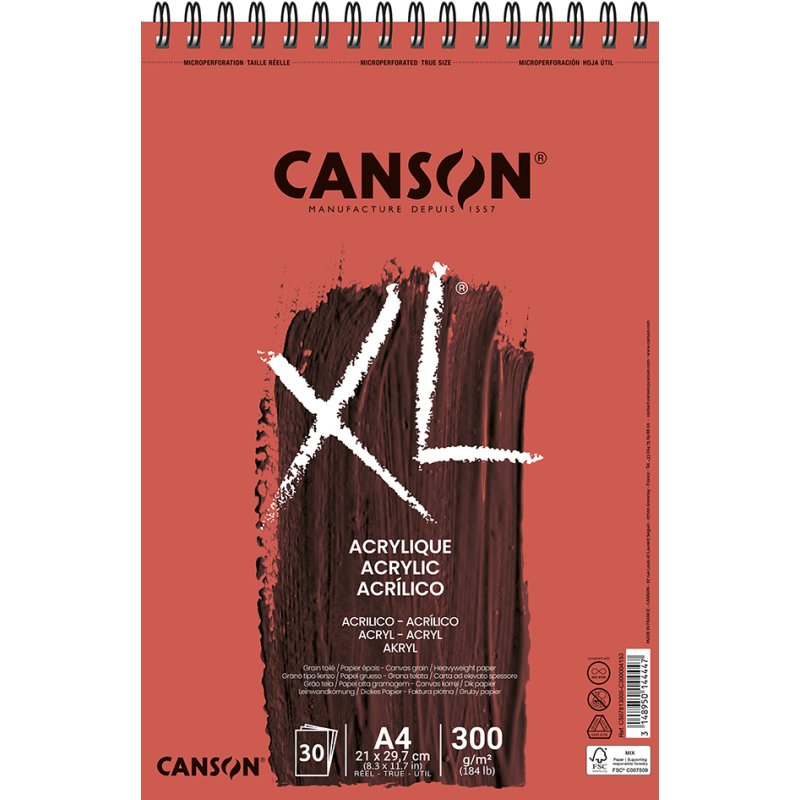 CANSON bloc de dessin XL ACRYLIC, blanc, 30 feuilles, 300 g/m²