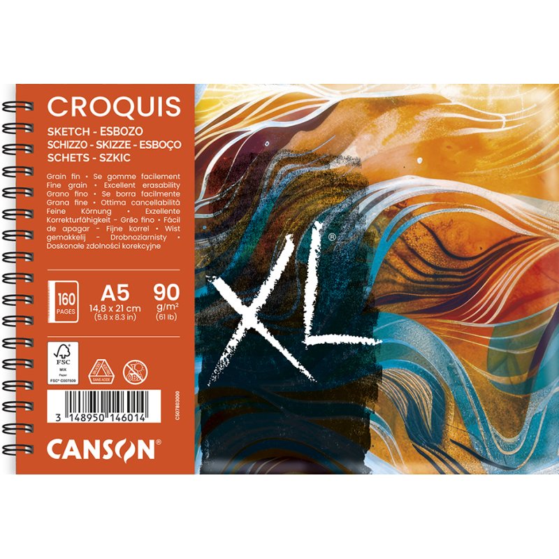 CANSON XL SKIZZE Waves sketchbook, A5, natural, 90 g/m², 80 sheets