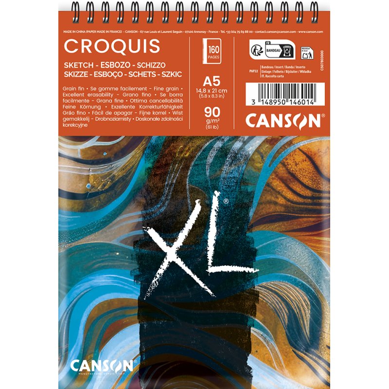 CANSON XL SKIZZE Waves sketchbook, A5, natural, 90 g/m², 80 sheets