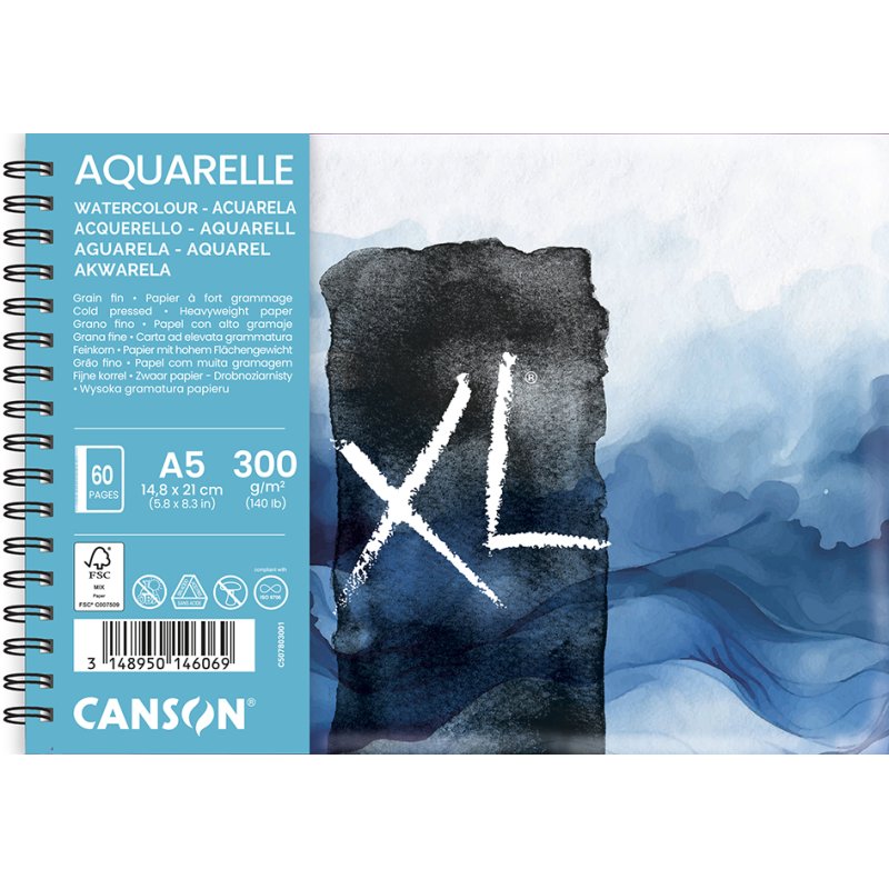 CANSON XL AQUARELLE Waves sketchbook, white, A5, 30 sheets, 300 g/m²