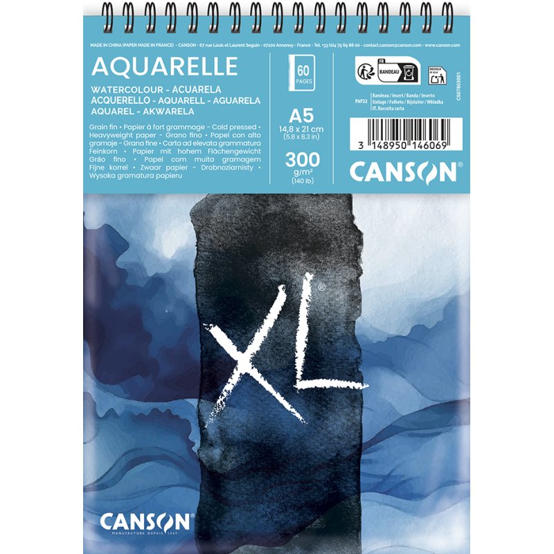 CANSON XL AQUARELLE Waves sketchbook, white, A5, 30 sheets, 300 g/m²