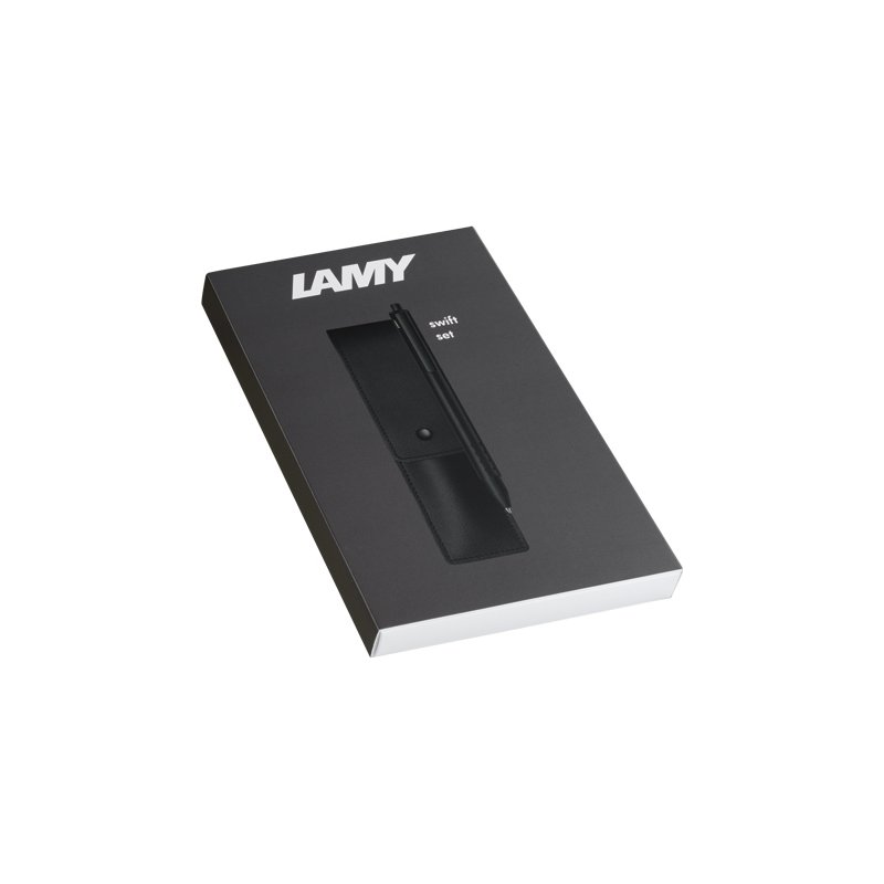 LAMY rollerpen swift black, noir mat, étui en cuir inclus