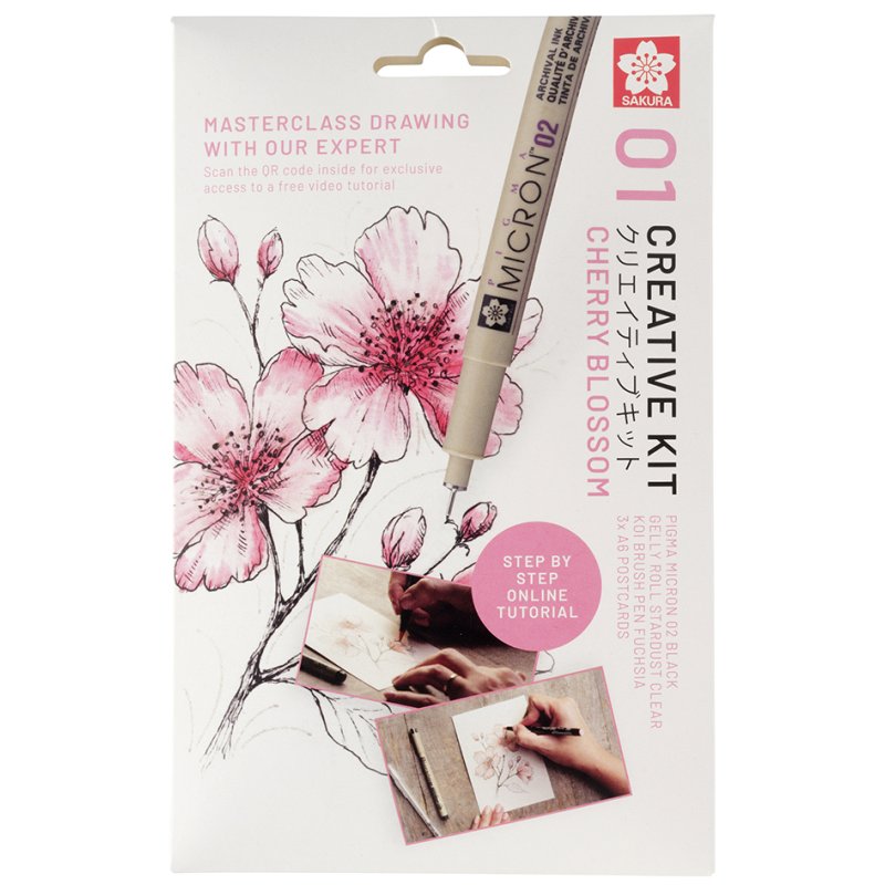 SAKURA creative set Cherry Blossom, 3 pens + paper, black/fuchsia