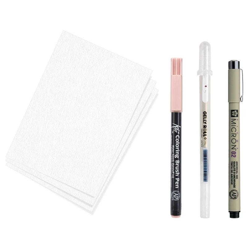 SAKURA creative set Cherry Blossom, 3 pens + paper, black/fuchsia