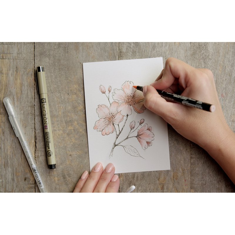 SAKURA creative set Cherry Blossom, 3 pens + paper, black/fuchsia