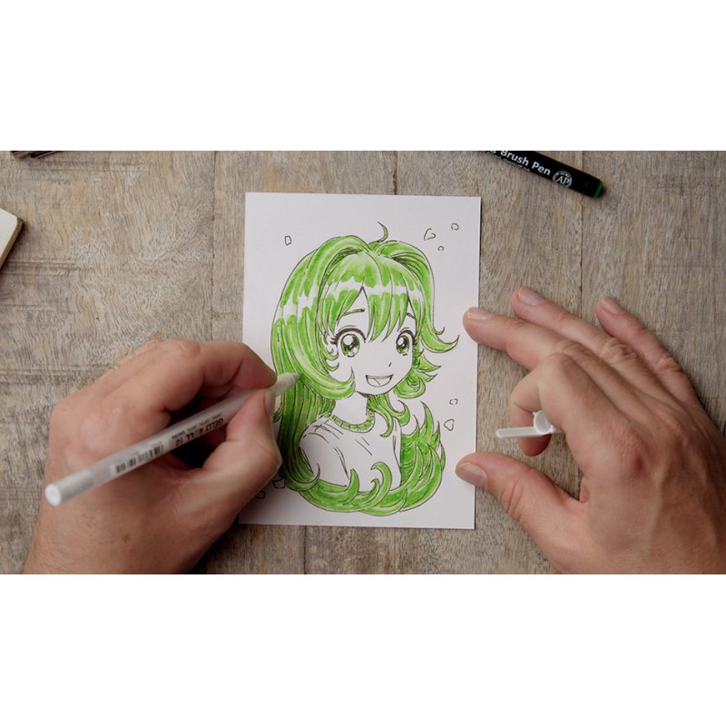 SAKURA creative set Manga, 3 pens + paper, black/white/emerald green