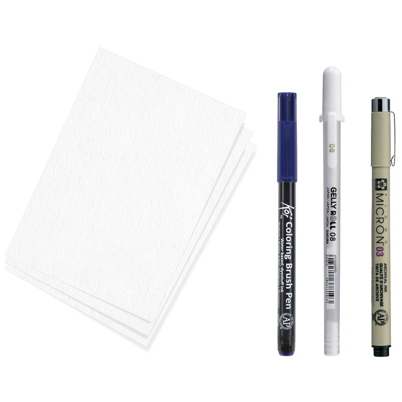SAKURA creative set The Great Wave off Kanagawa, fineliner, gel pen, brush pen