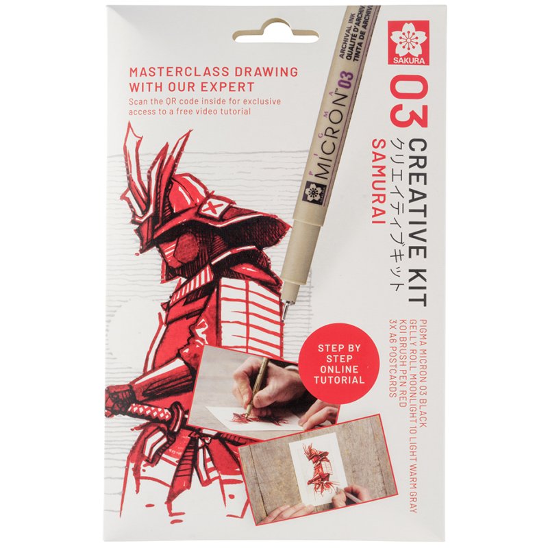 SAKURA ensemble créatif Samurai, 3 marqueurs + papier, noir/gris/rouge