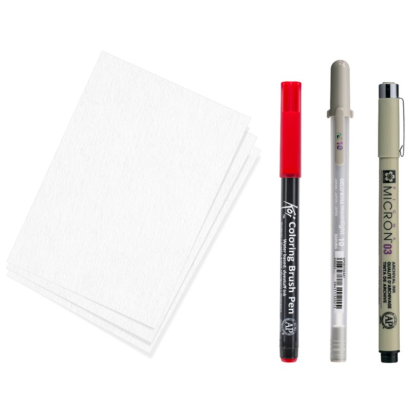 SAKURA ensemble créatif Samurai, 3 marqueurs + papier, noir/gris/rouge