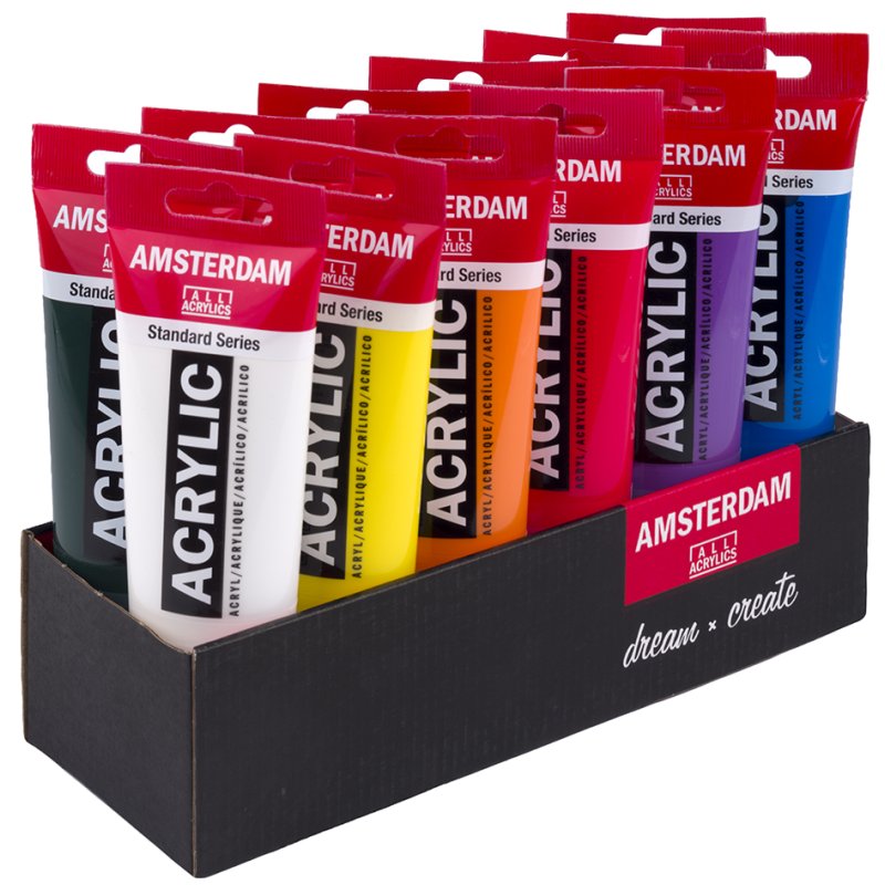 Royal Talens Amsterdam acrylic paint value pack, Standard Series, 12 × 120 ml, assorted colours