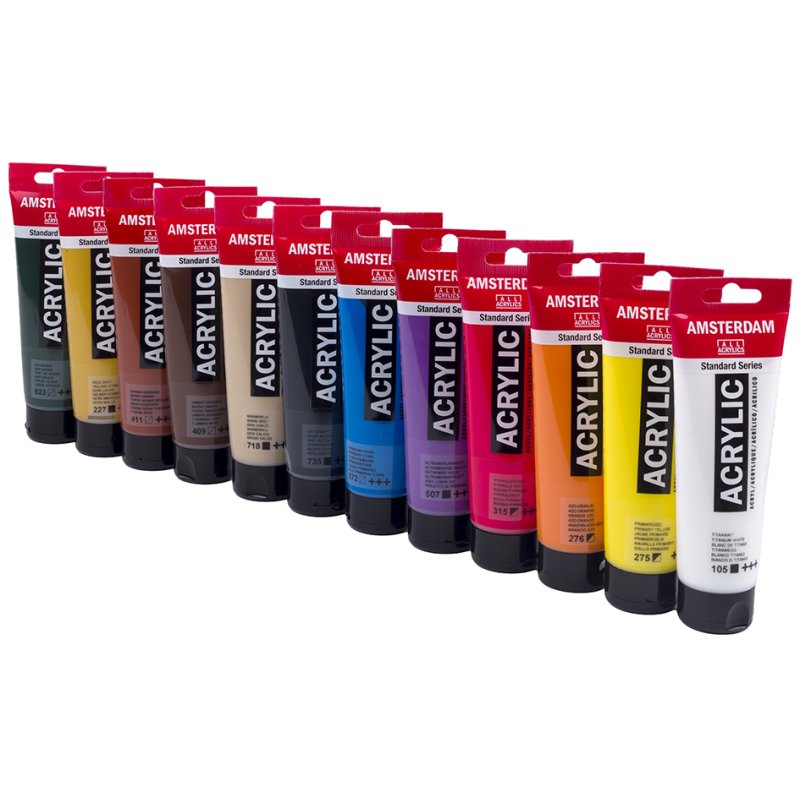 Royal Talens Amsterdam acrylic paint value pack, Standard Series, 12 × 120 ml, assorted colours