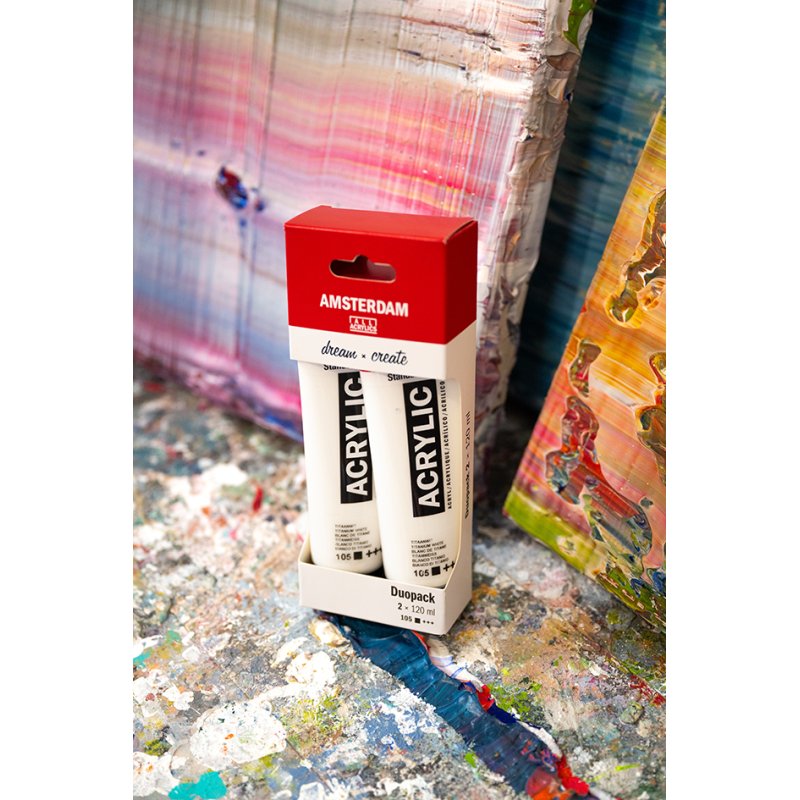 ROYAL TALENS peinture acrylique AMSTERDAM, blanc de titane, 2 × 120 ml