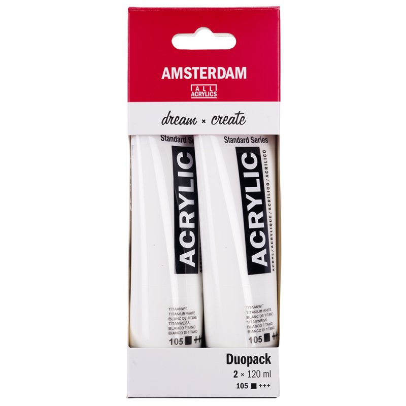 ROYAL TALENS peinture acrylique AMSTERDAM, blanc de titane, 2 × 120 ml