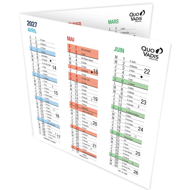 QUO VADIS calendar ORIGAMI, 360×180 mm, 2026/2027, fold-out