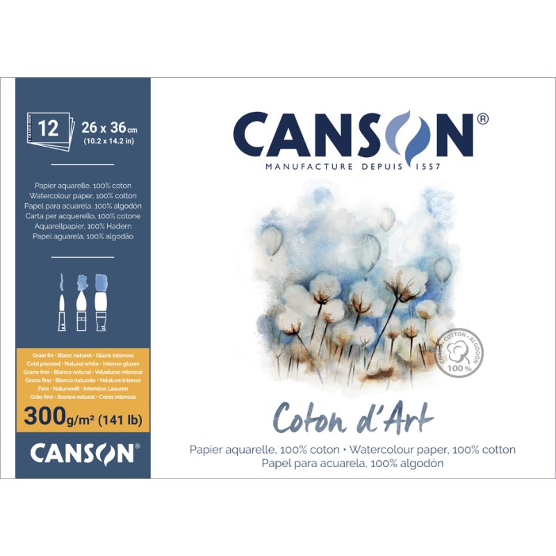 CANSON bloc aquarelle Coton art, 230×310 mm, 300 g/m², 12 feuilles