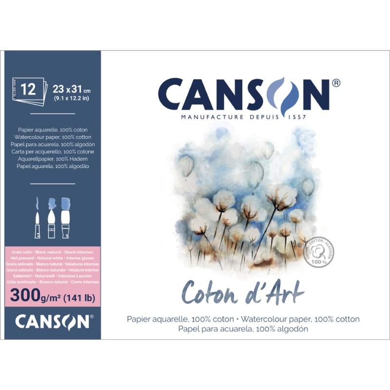 CANSON bloc aquarelle Coton art, 230×310 mm, 300 g/m², 12 feuilles