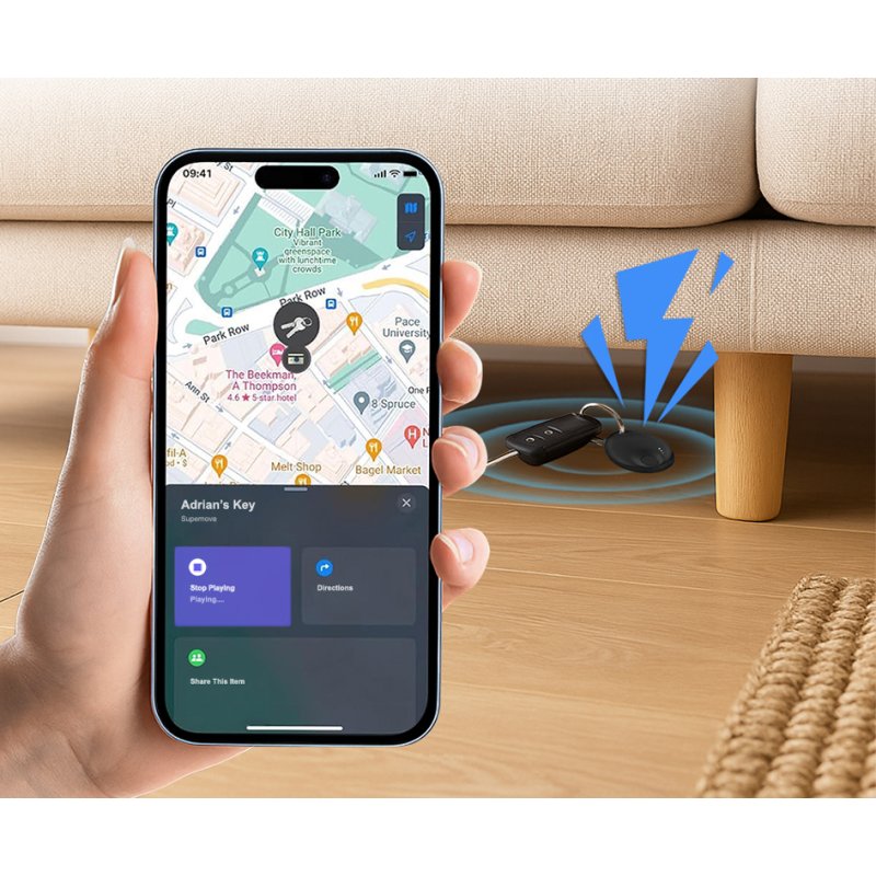 LogiLink N-Tag-Smart tracker, Apple Find My et Google Find Hub, noir, 42 mm