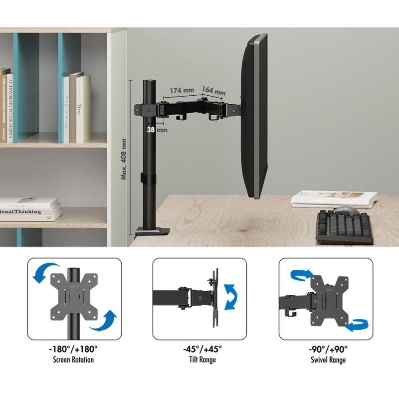 LogiLink bras de moniteur, avec pince, 17-32 pouces, capacité 10 kg