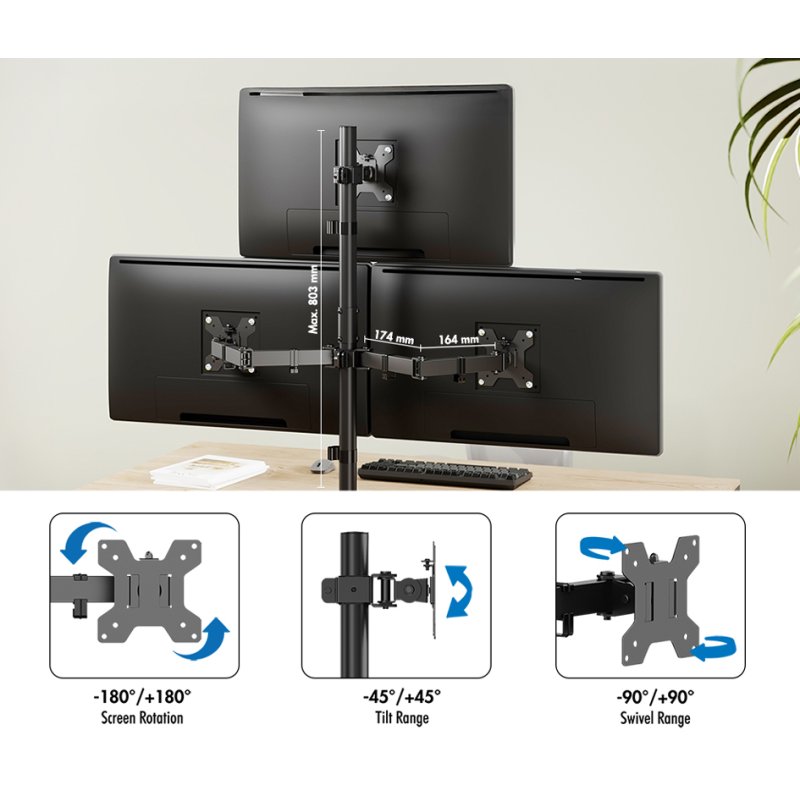 LogiLink support moniteur BP0218, 17-27 pouces, avec pince, VESA 75×75/100×100