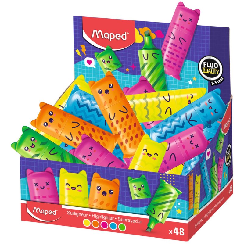 Maped Mini FLUO'PEPS KAWAI highlighters, mini format, kawai design, 48 pieces