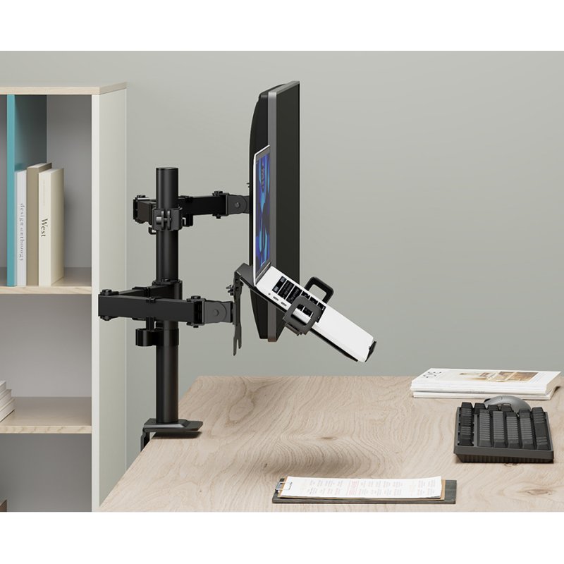 LogiLink monitor arm with laptop holder, black steel, 17-32 inch, VESA 75×75/100×100