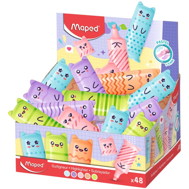 Maped Mini highlighters, pastel colours, kawaii design, 48 pieces