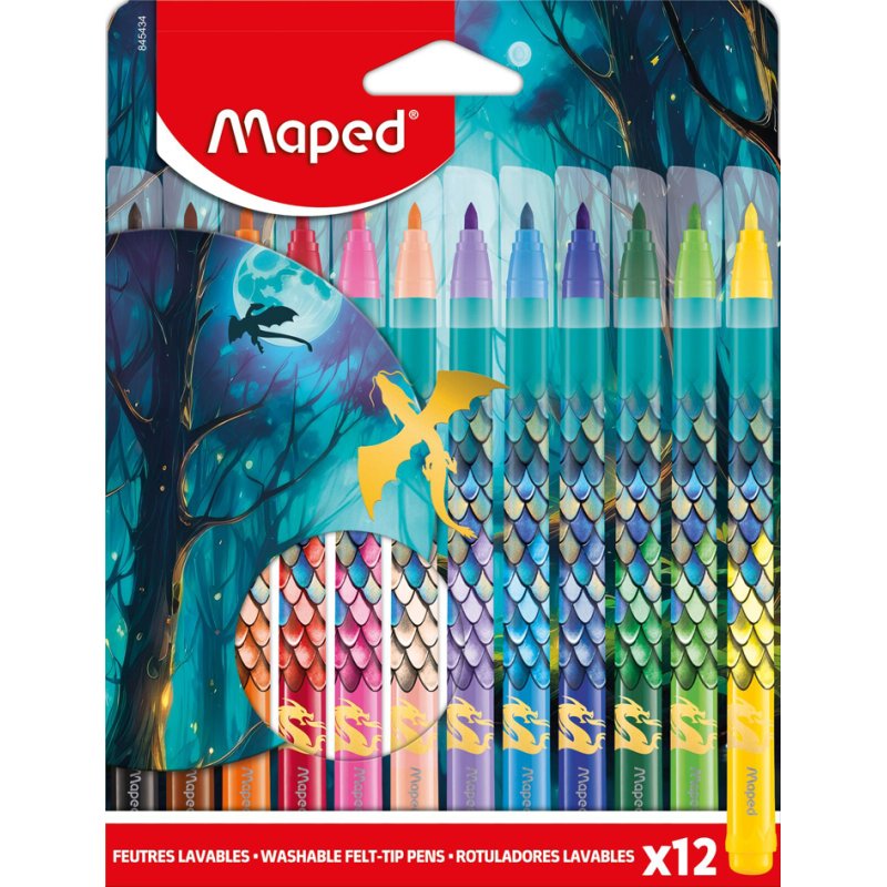 Maped feutres DRAGON, motif dragon, pointe ronde 2,8 mm, 12 pièces