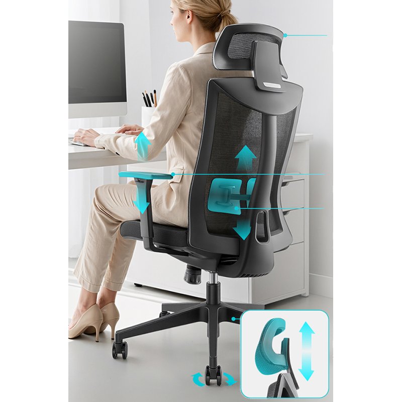 LogiLink Chaise de bureau, dossier mesh, noir, appui-tête réglable