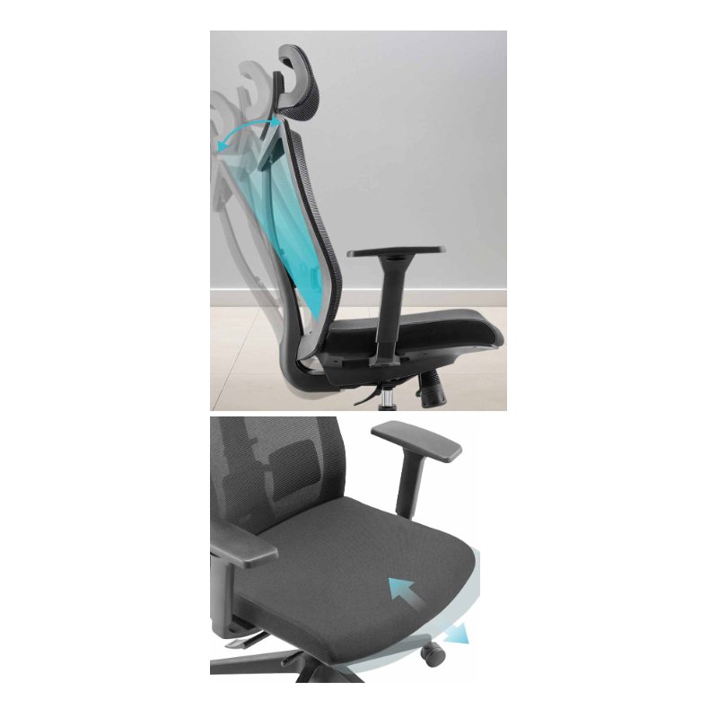 LogiLink Chaise de bureau, dossier mesh, noir, appui-tête réglable